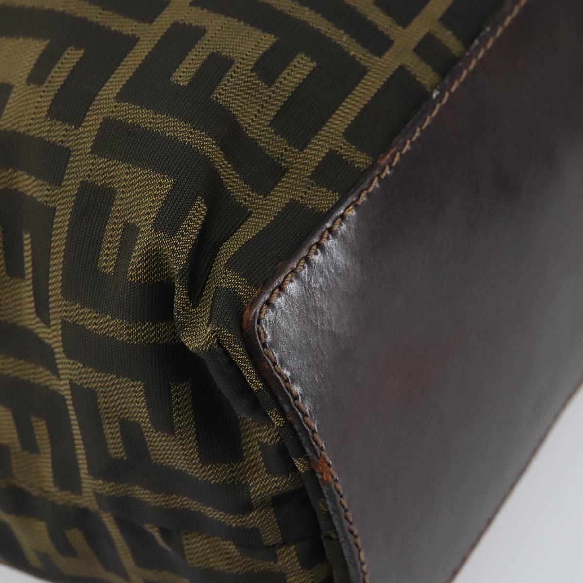 FENDI Zucca Canvas Hand Bag Brown Black Auth BA9302