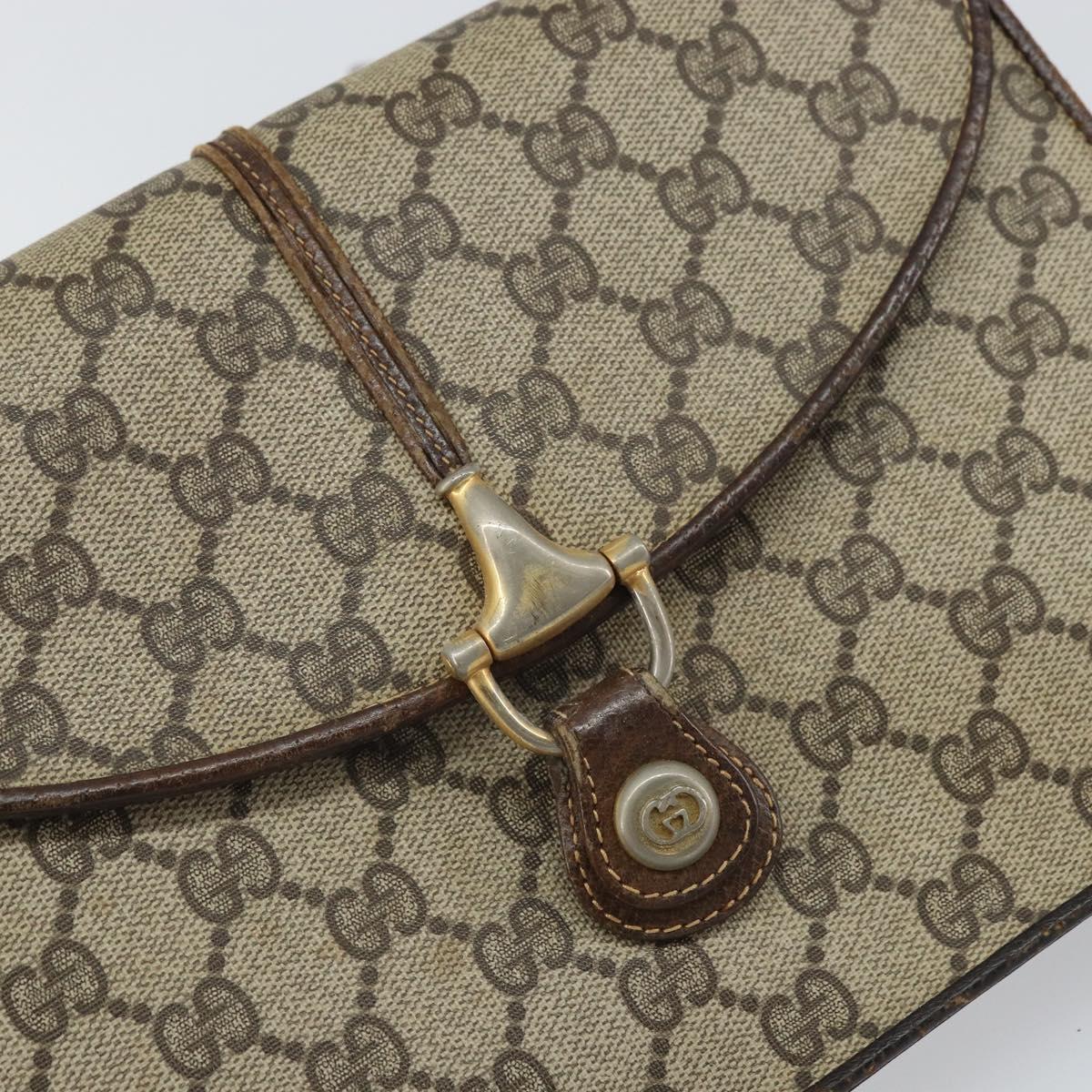 GUCCI GG Supreme Horsebit Shoulder Bag PVC Beige Gold 33 001 3376 Auth BA9313