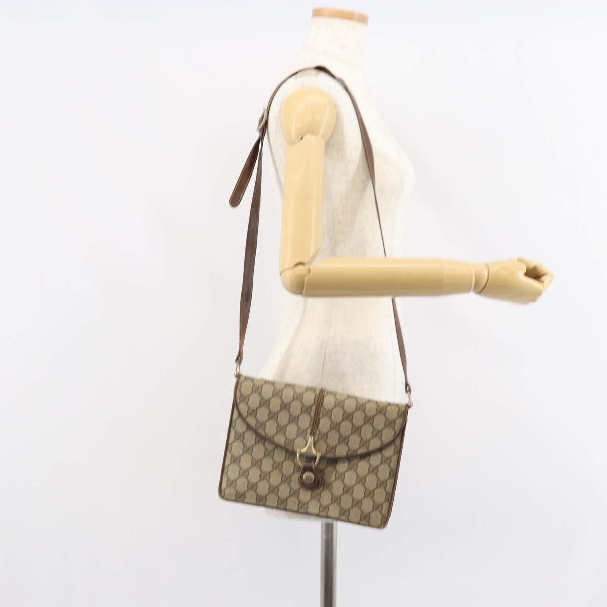 GUCCI GG Supreme Horsebit Shoulder Bag PVC Beige Gold 33 001 3376 Auth BA9313