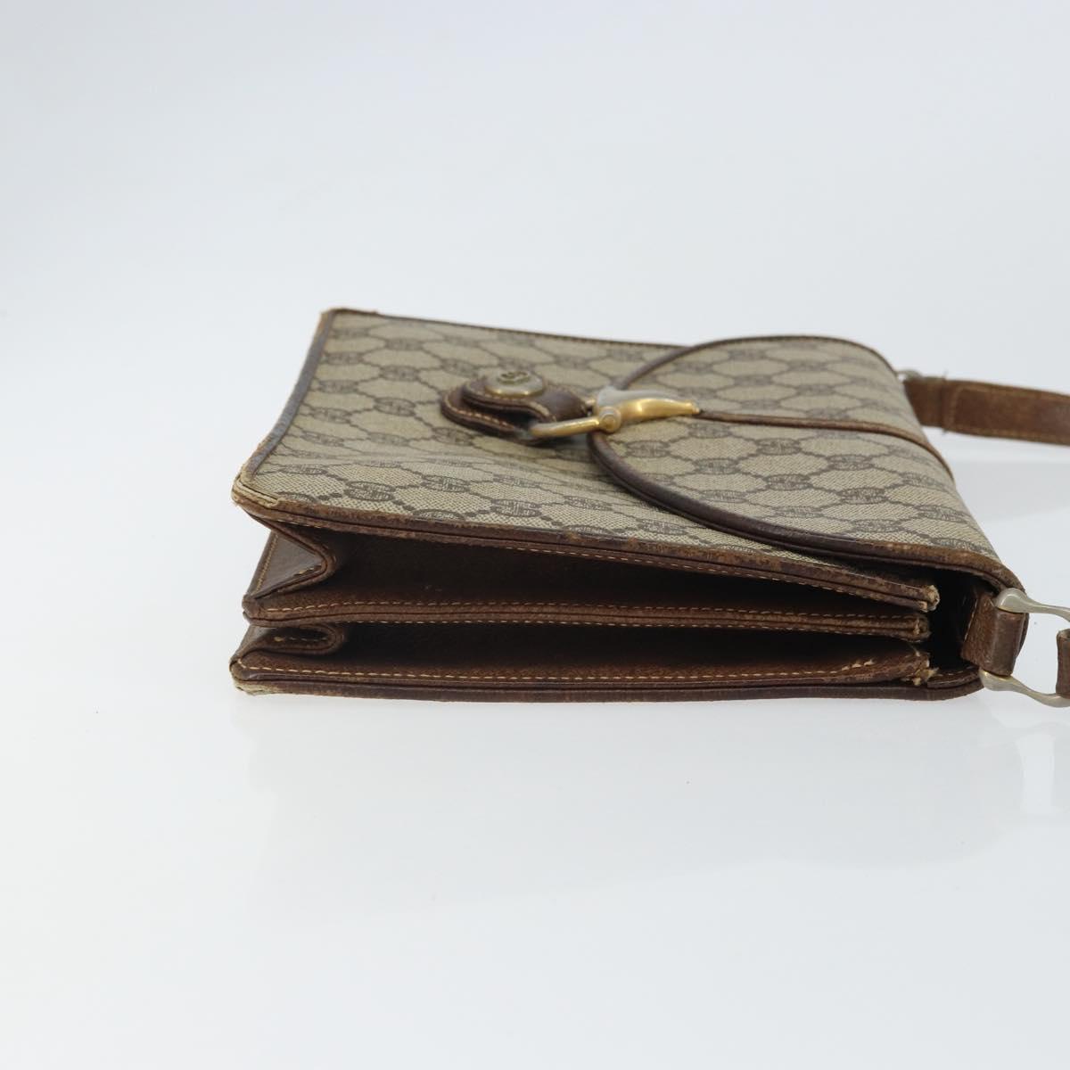 GUCCI GG Supreme Horsebit Shoulder Bag PVC Beige Gold 33 001 3376 Auth BA9313
