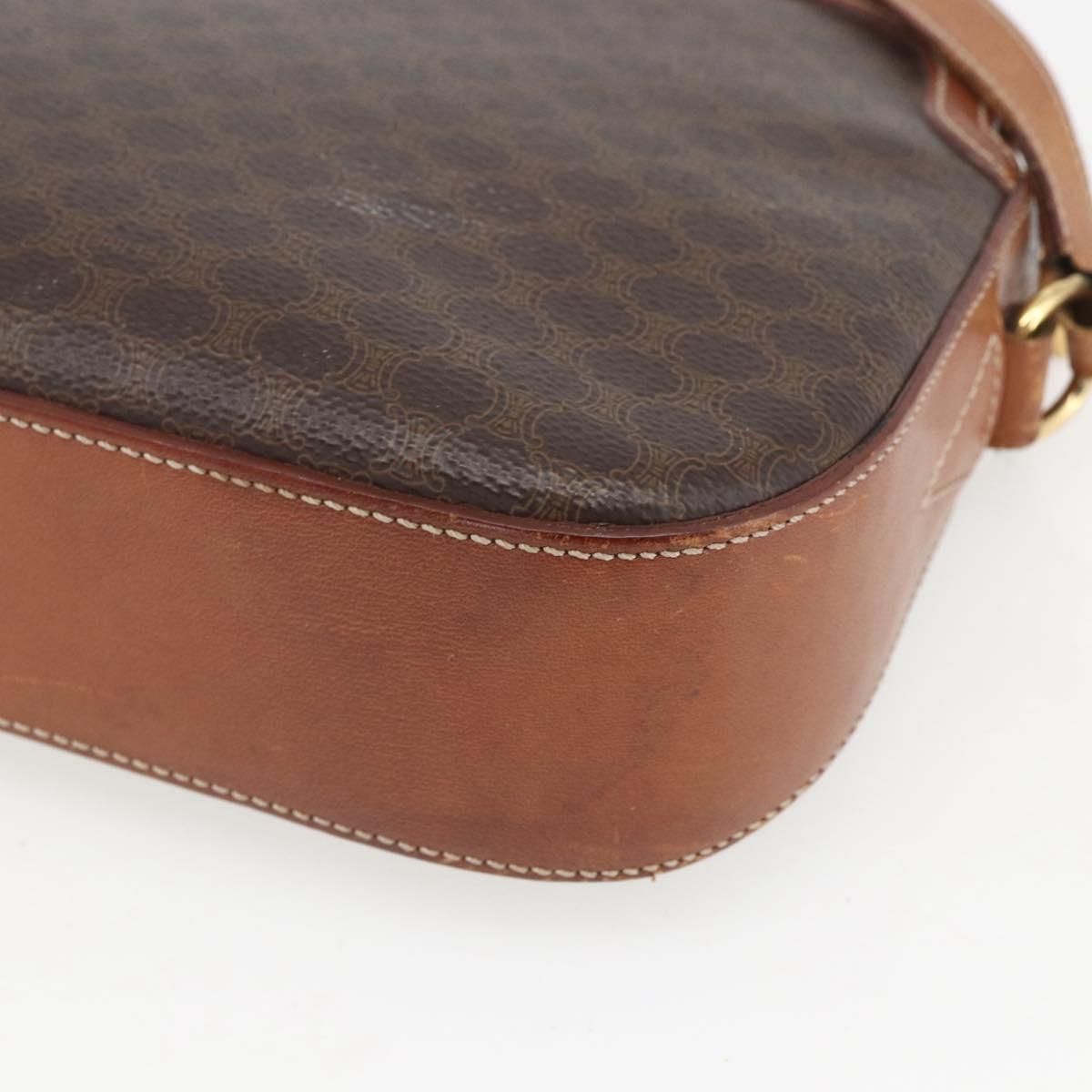 CELINE Macadam Canvas Shoulder Bag PVC Leather Brown Gold Auth BA9314