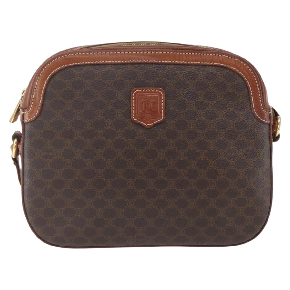 CELINE Macadam Canvas Shoulder Bag PVC Leather Brown Gold Auth BA9314