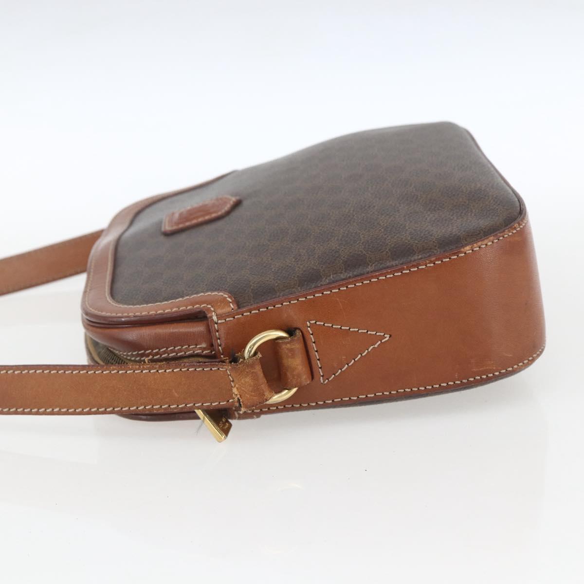 CELINE Macadam Canvas Shoulder Bag PVC Leather Brown Gold Auth BA9314