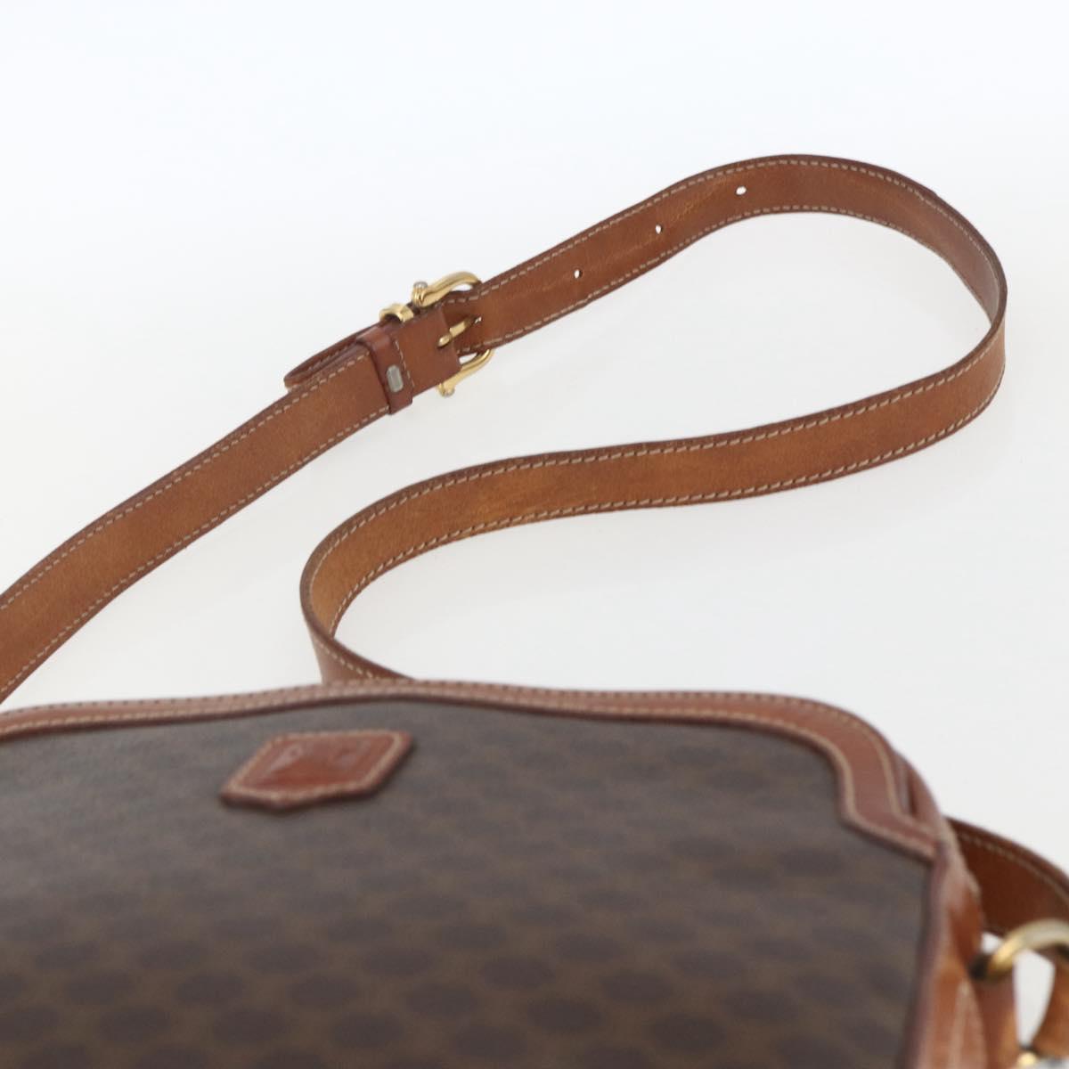 CELINE Macadam Canvas Shoulder Bag PVC Leather Brown Gold Auth BA9314