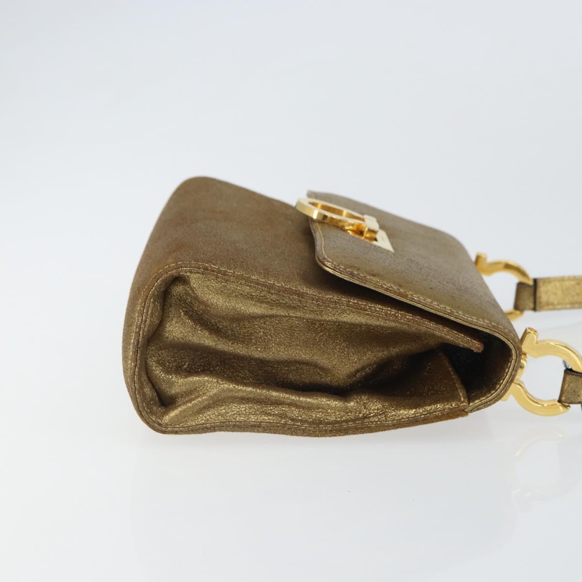 Salvatore Ferragamo Gancini Shoulder Bag Leather Gold Tone Auth BA9316