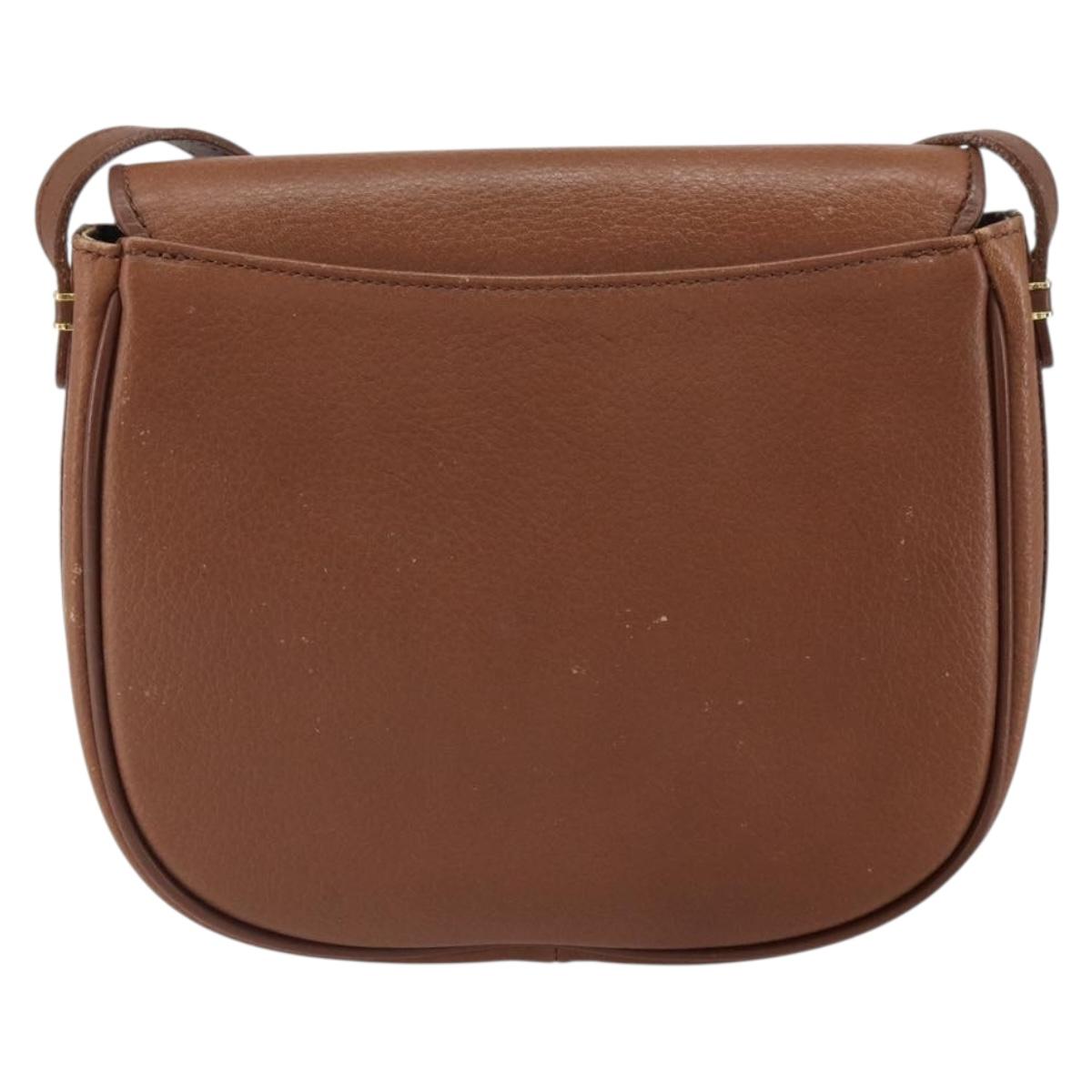 Burberrys Shoulder Bag Leather Brown Gold Auth BA9317