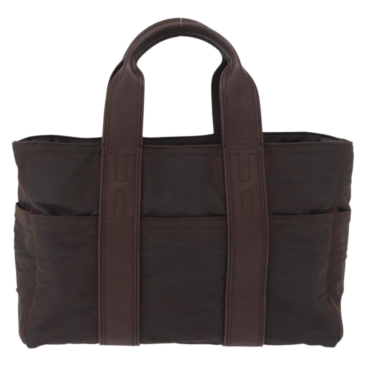 HERMES Acape Luco PM Hand Bag Nylon Dark Brown Auth BA9324