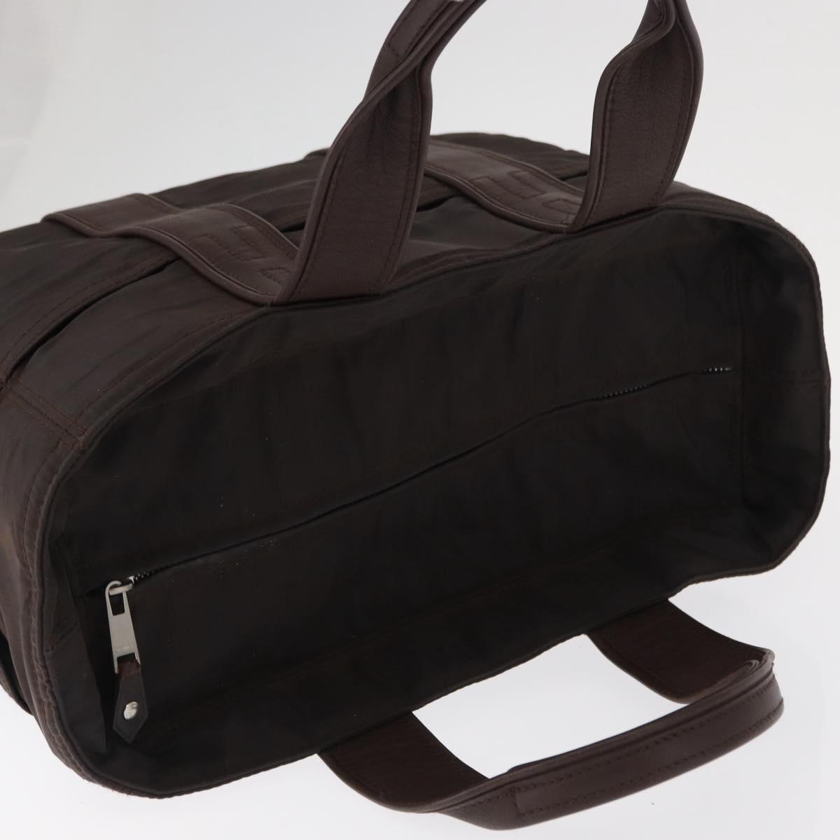 HERMES Acape Luco PM Hand Bag Nylon Dark Brown Auth BA9324