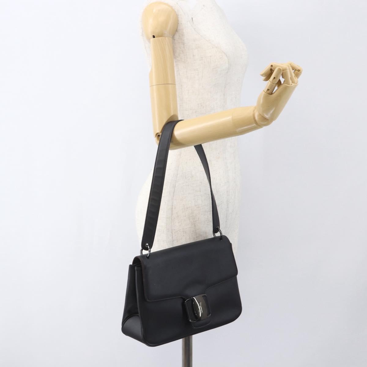 Salvatore Ferragamo Vala Shoulder Bag Leather Black Silver Auth BA9331