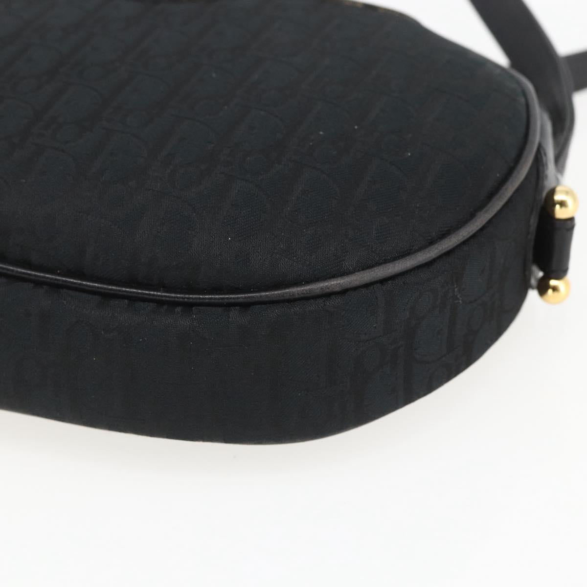 Christian Dior Trotter Canvas Shoulder Bag Black Gold Auth BA9335