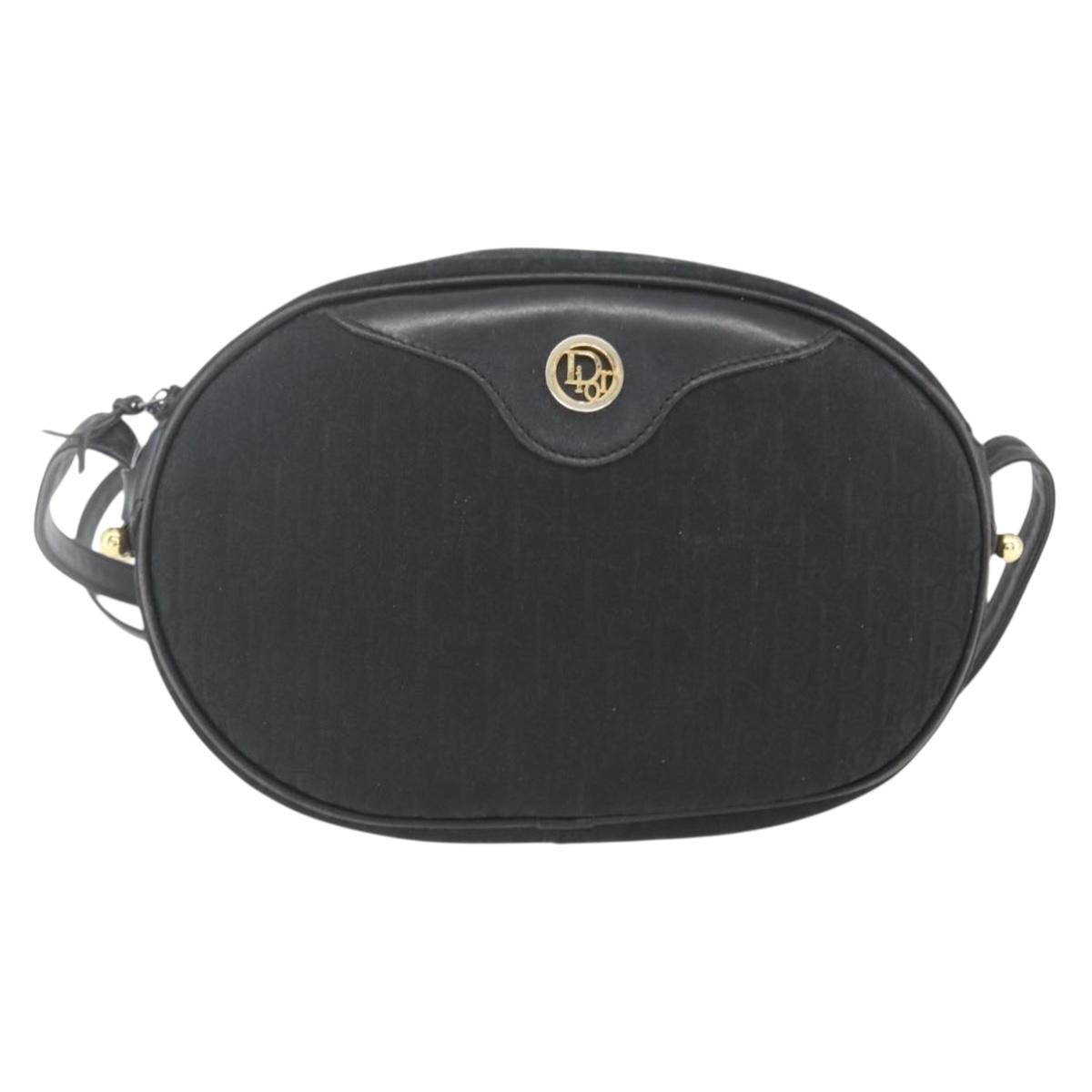 Christian Dior Trotter Canvas Shoulder Bag Black Gold Auth BA9335