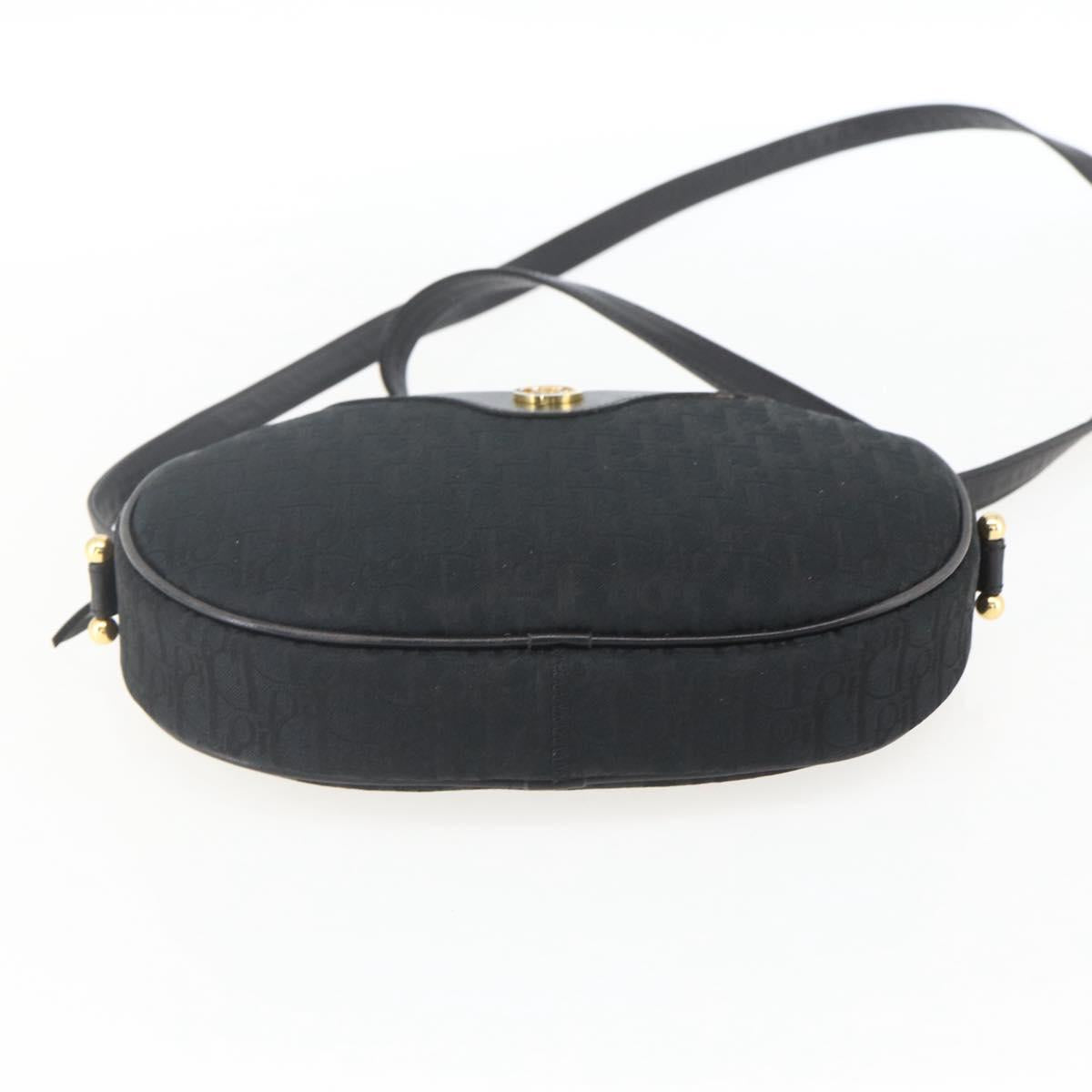 Christian Dior Trotter Canvas Shoulder Bag Black Gold Auth BA9335