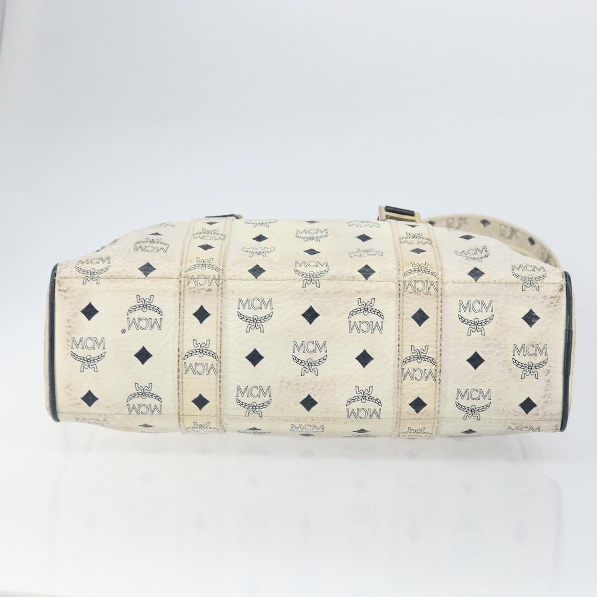 MCM Logogram Vicetos Tote Bag Leather White Gold Auth BA9337