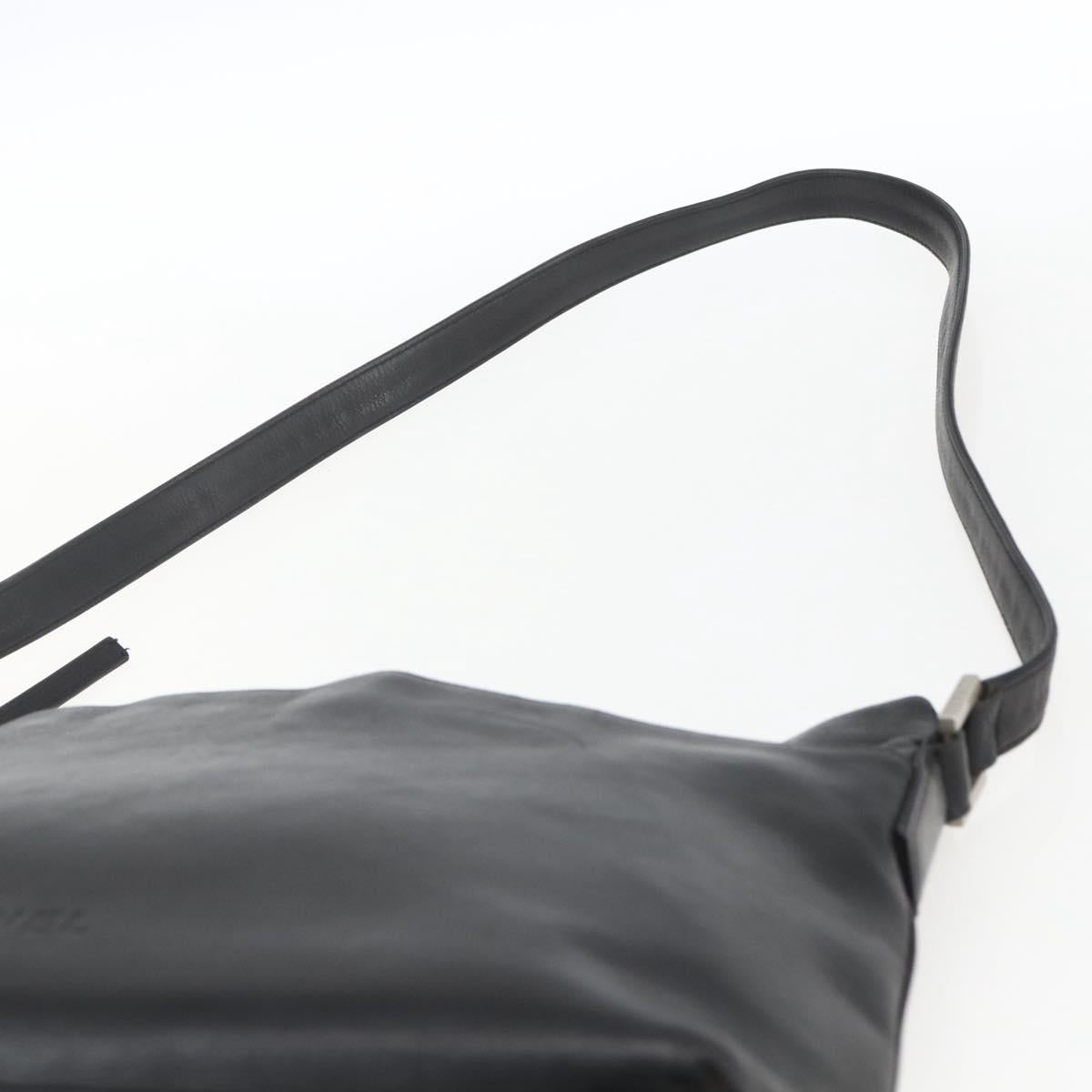 CHANEL Shoulder Bag Leather Black Silver CC Auth BA9339