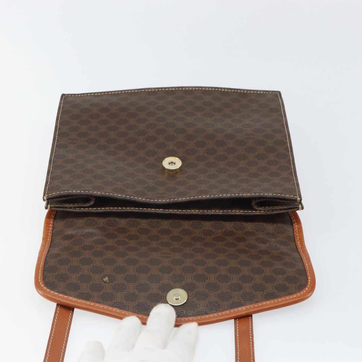 CELINE Macadam Canvas Hand Bag PVC Leather 2way Brown Gold Auth BA9343
