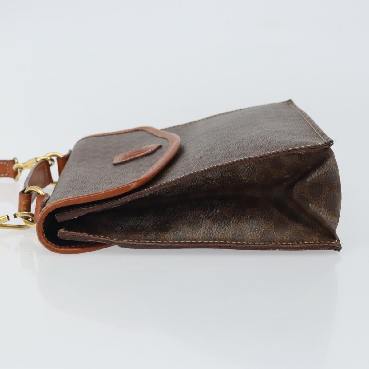 CELINE Macadam Canvas Hand Bag PVC Leather 2way Brown Gold Auth BA9343