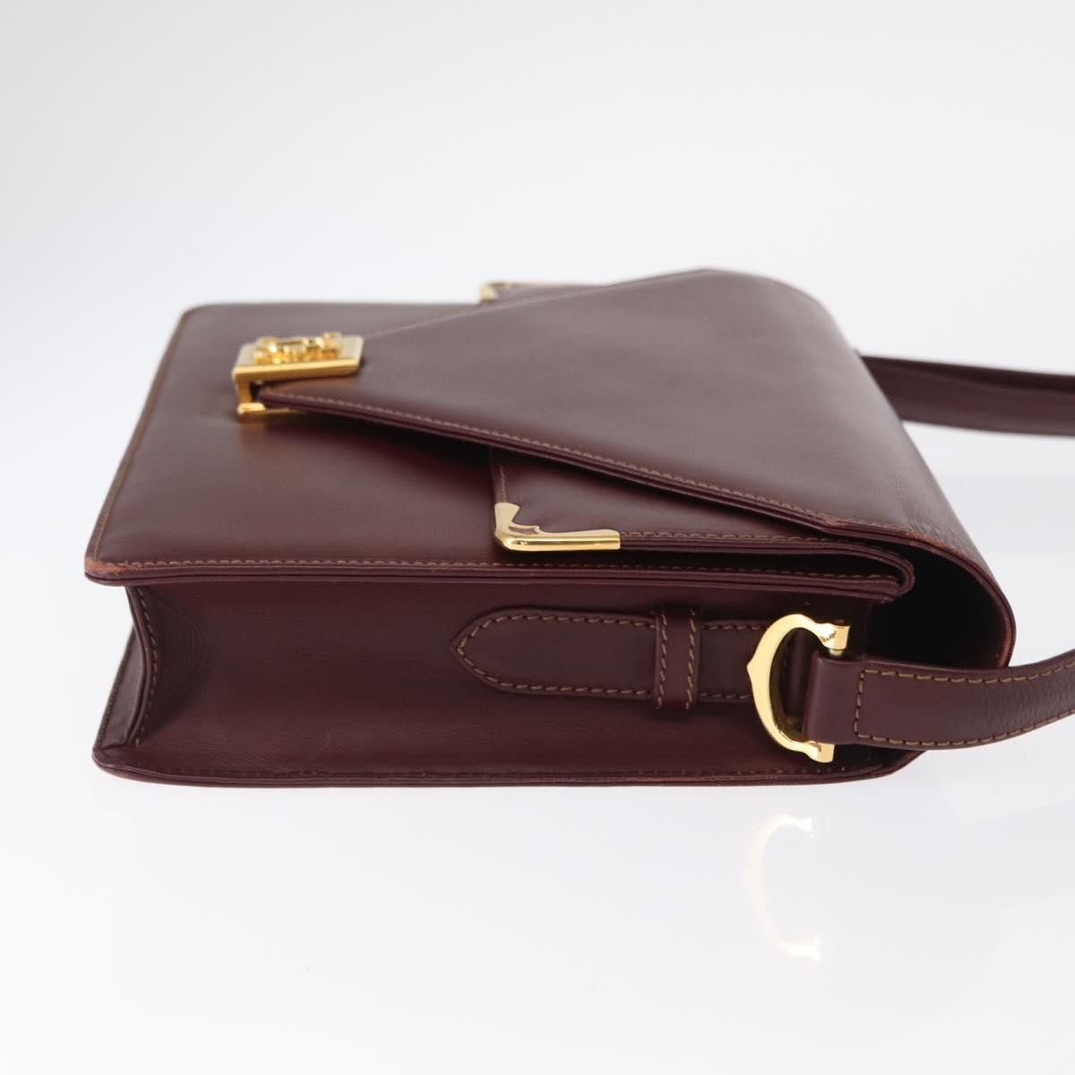 CARTIER Must Line Shoulder Bag Leather Bordeaux Gold Auth BA9345