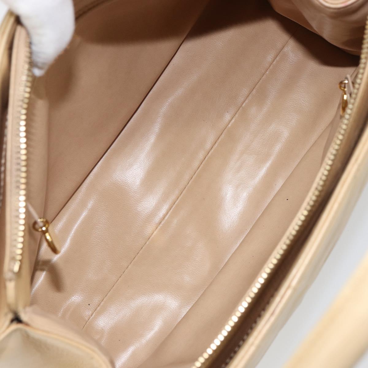 CHANEL V Stitch Hand Bag Leather Beige Gold CC Auth BA9348
