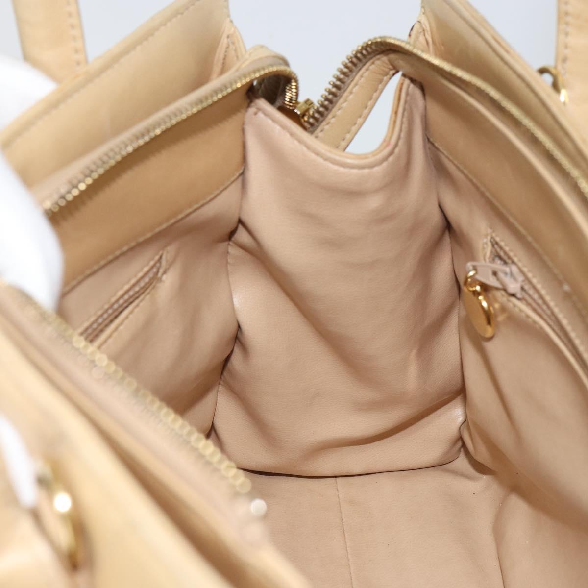 CHANEL V Stitch Hand Bag Leather Beige Gold CC Auth BA9348