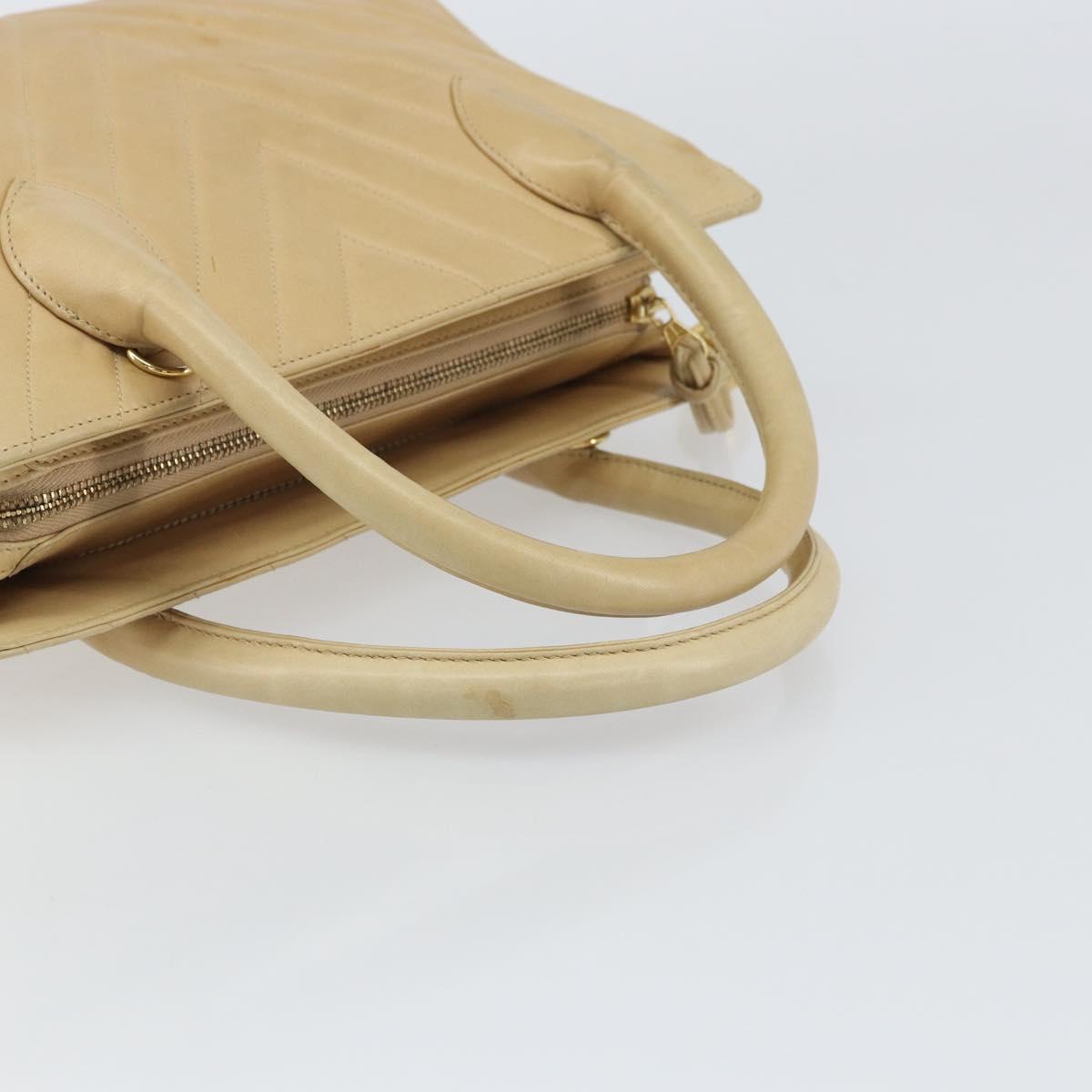 CHANEL V Stitch Hand Bag Leather Beige Gold CC Auth BA9348