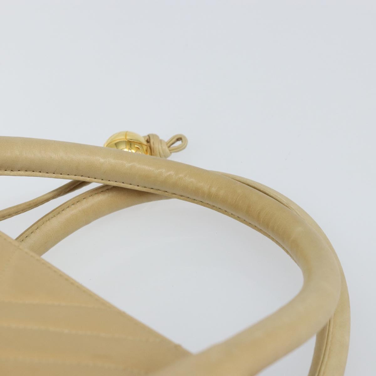 CHANEL V Stitch Hand Bag Leather Beige Gold CC Auth BA9348