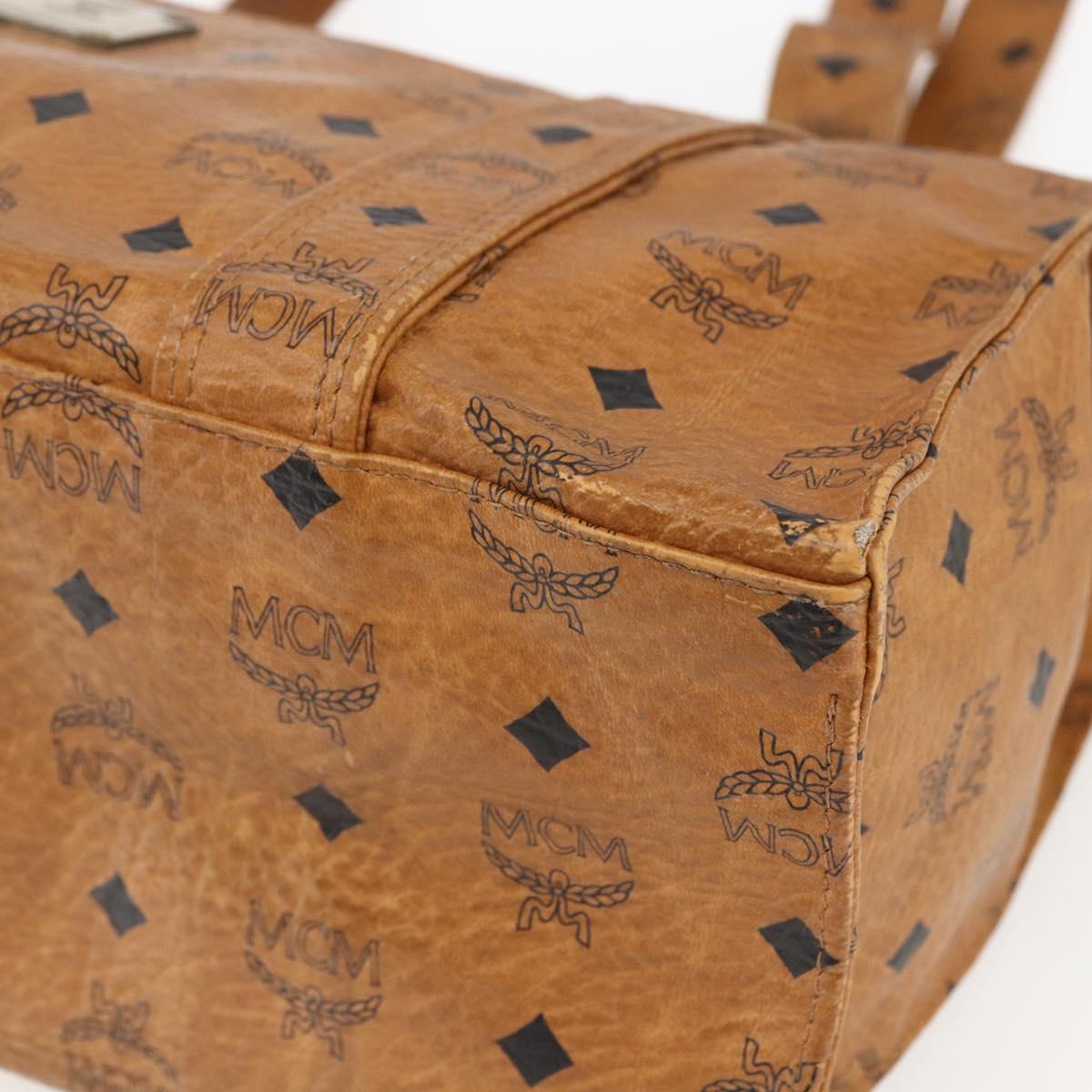 MCM Logogram Vicetos Tote Bag PVC Brown Gold Auth BA9359