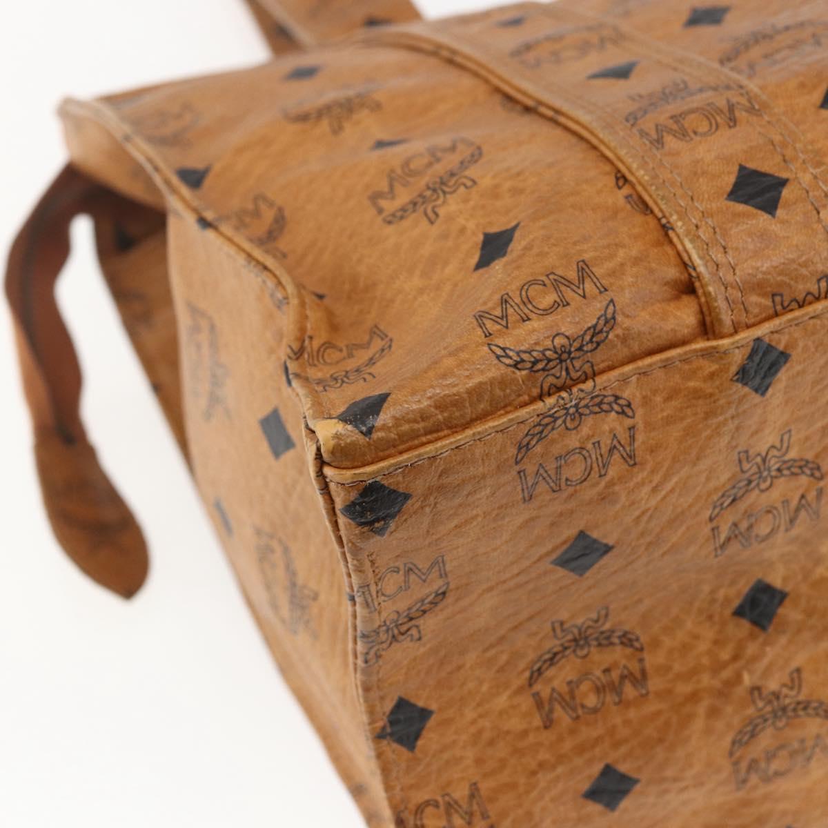 MCM Logogram Vicetos Tote Bag PVC Brown Gold Auth BA9359