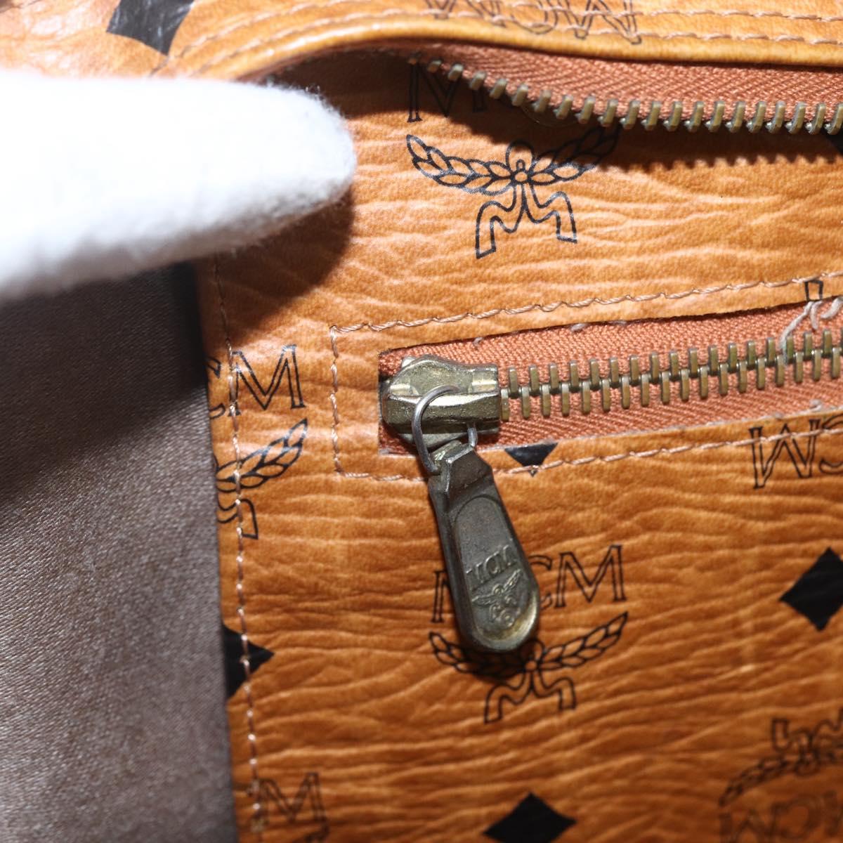 MCM Logogram Vicetos Tote Bag PVC Brown Gold Auth BA9359