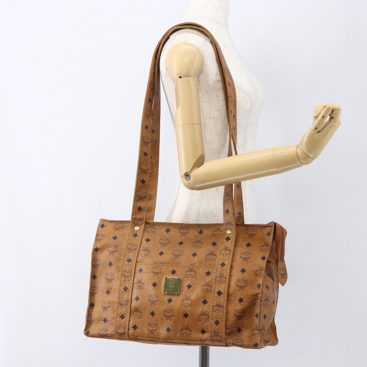 MCM Logogram Vicetos Tote Bag PVC Brown Gold Auth BA9359