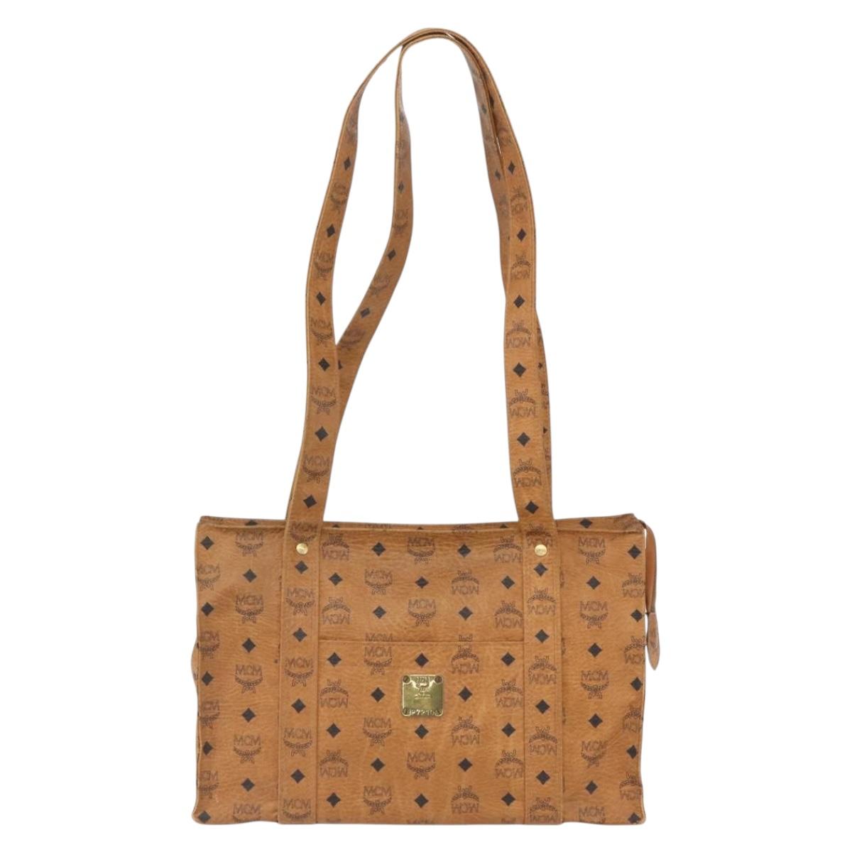 MCM Logogram Vicetos Tote Bag PVC Brown Gold Auth BA9359