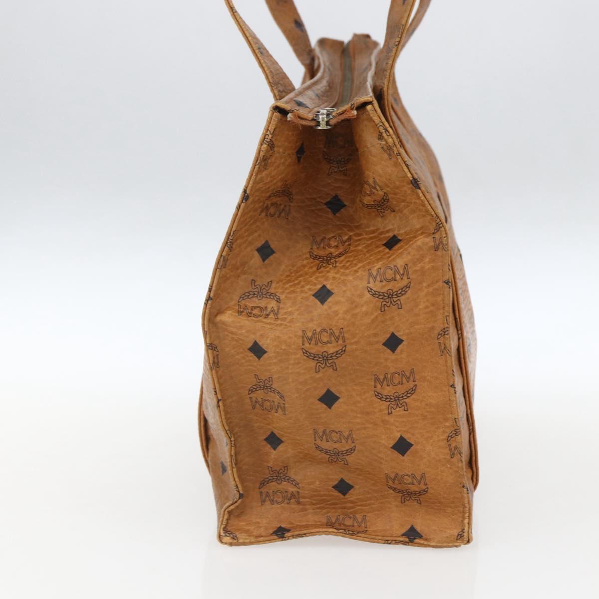MCM Logogram Vicetos Tote Bag PVC Brown Gold Auth BA9359