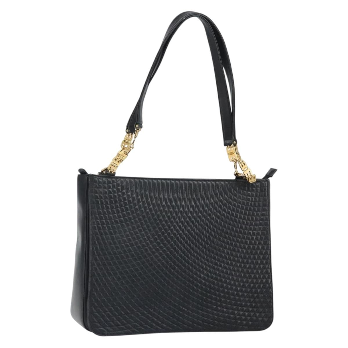 BALLY Tote Bag Leather Black Gold Auth BA9361