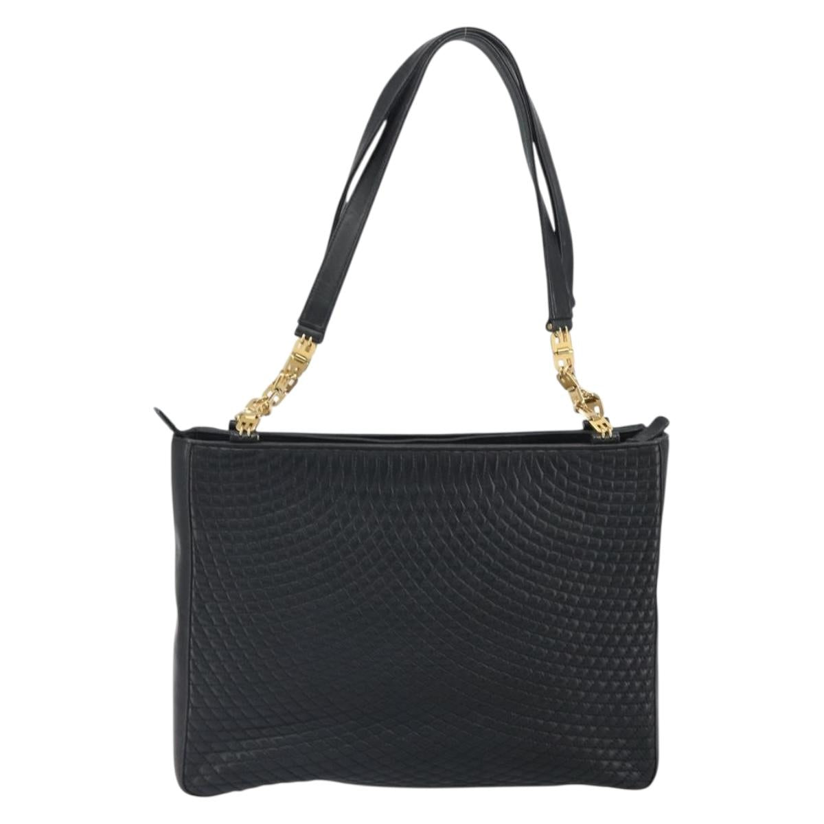 BALLY Tote Bag Leather Black Gold Auth BA9361