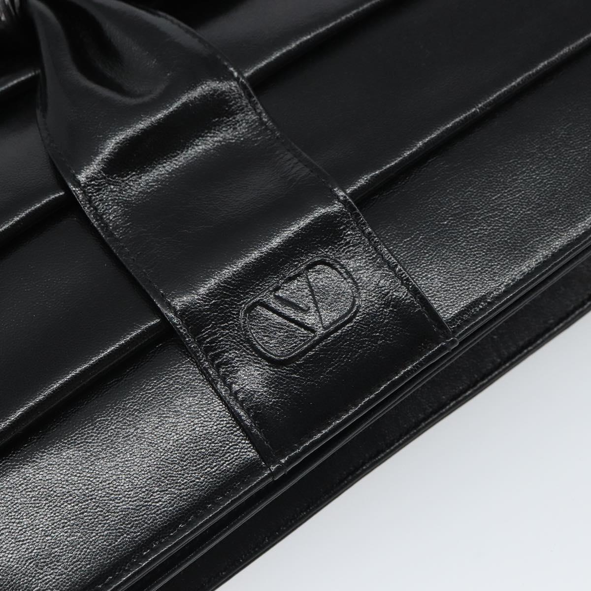 VALENTINO Shoulder Bag Leather Black Gold Auth BA9364