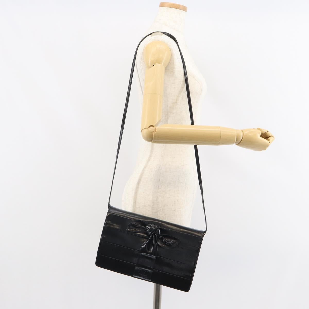 VALENTINO Shoulder Bag Leather Black Gold Auth BA9364