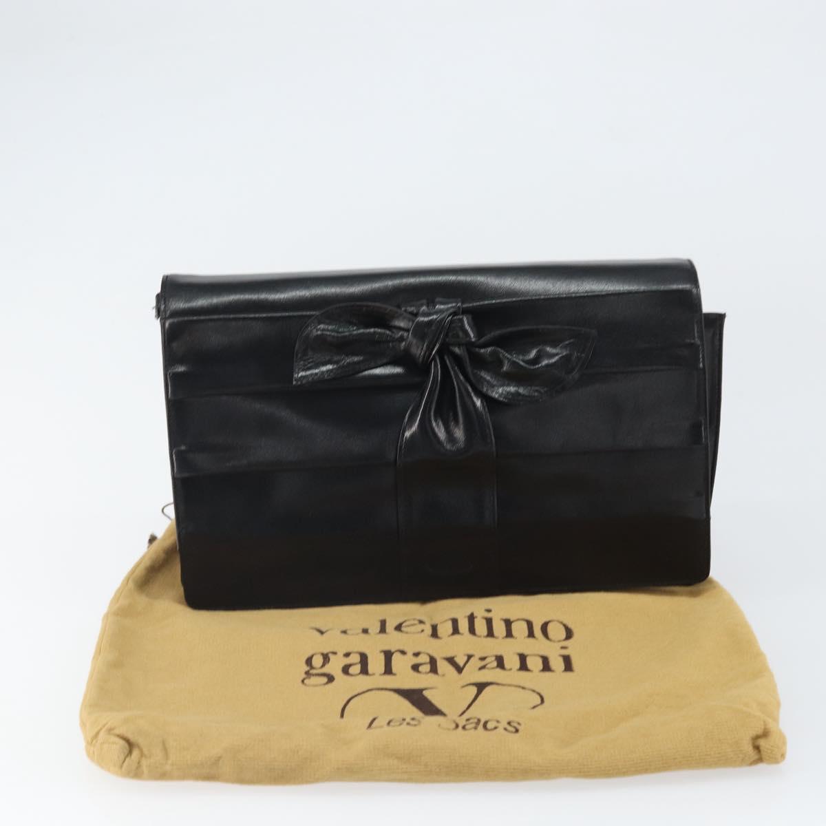 VALENTINO Shoulder Bag Leather Black Gold Auth BA9364