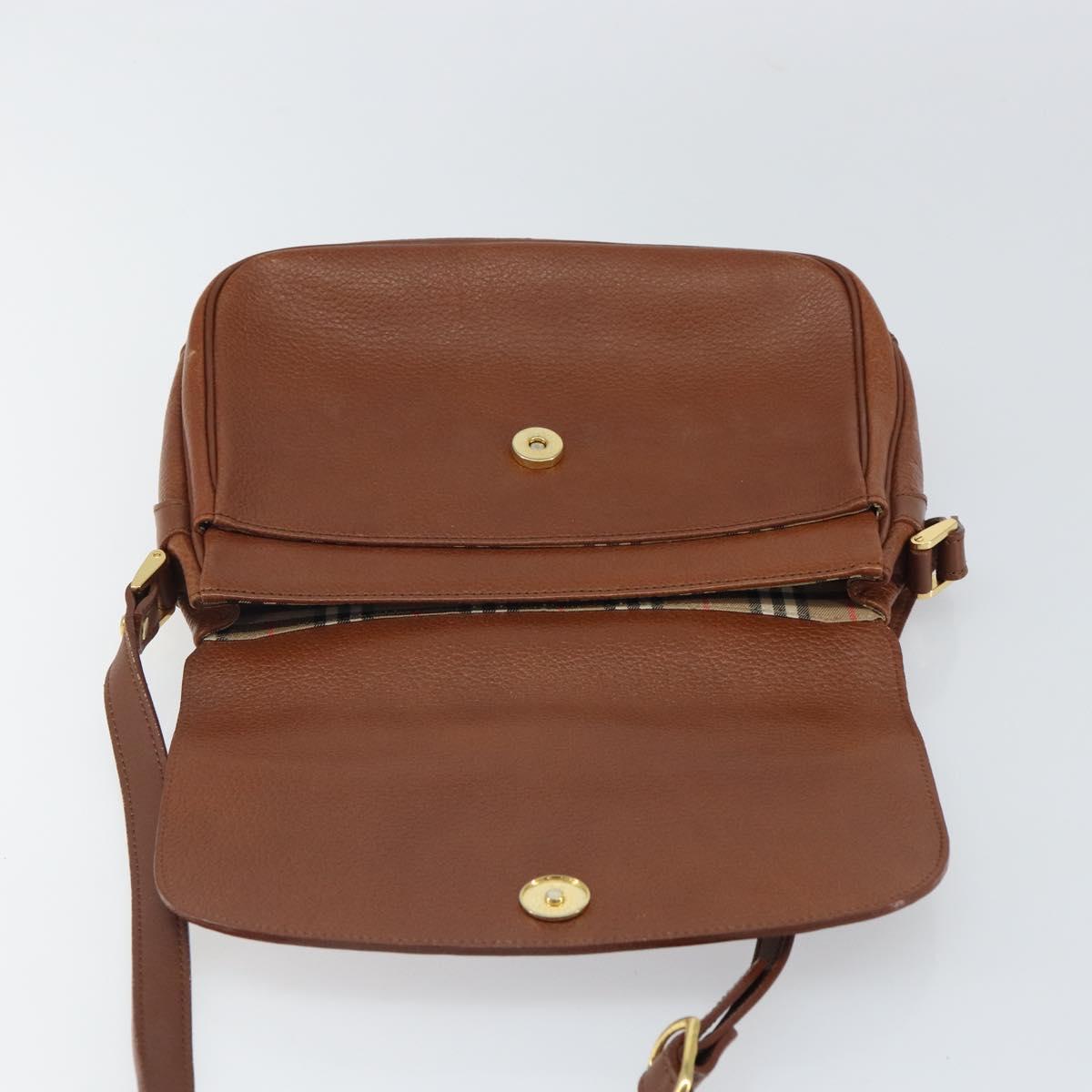 Burberrys Shoulder Bag Leather Brown Gold Auth BA9372