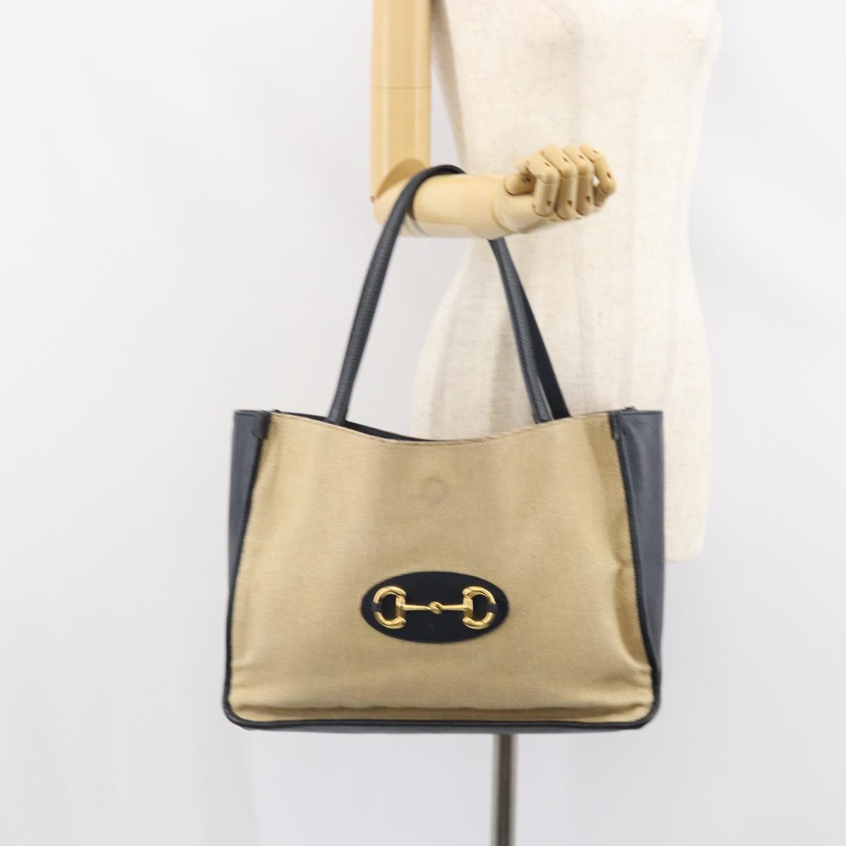 GUCCI Horsebit Tote Bag Canvas Beige Gold 623694 Auth BA9373