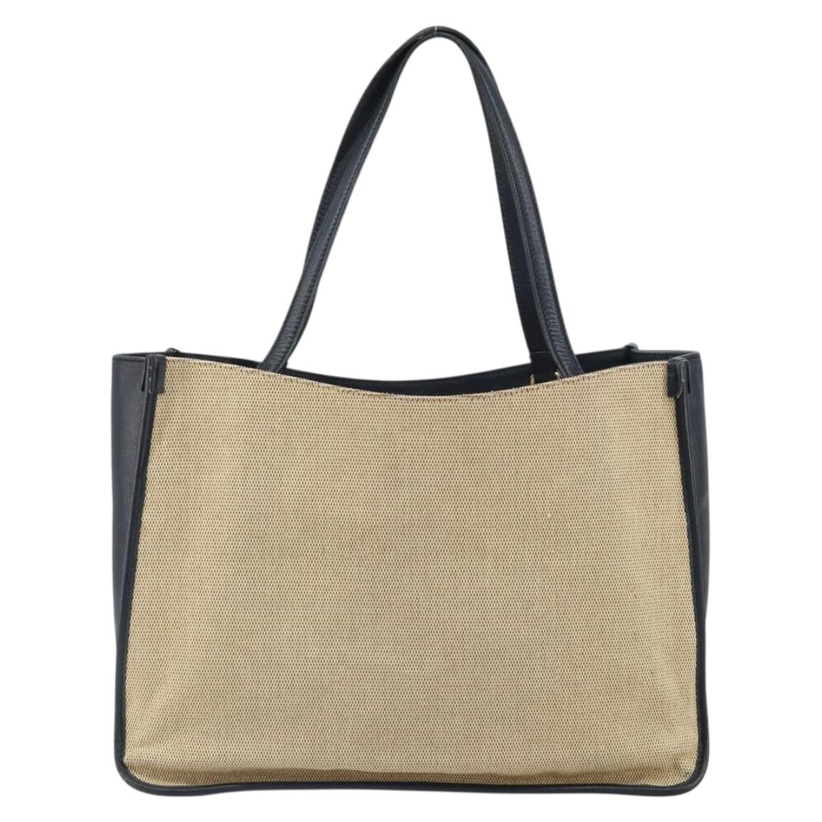GUCCI Horsebit Tote Bag Canvas Beige Gold 623694 Auth BA9373