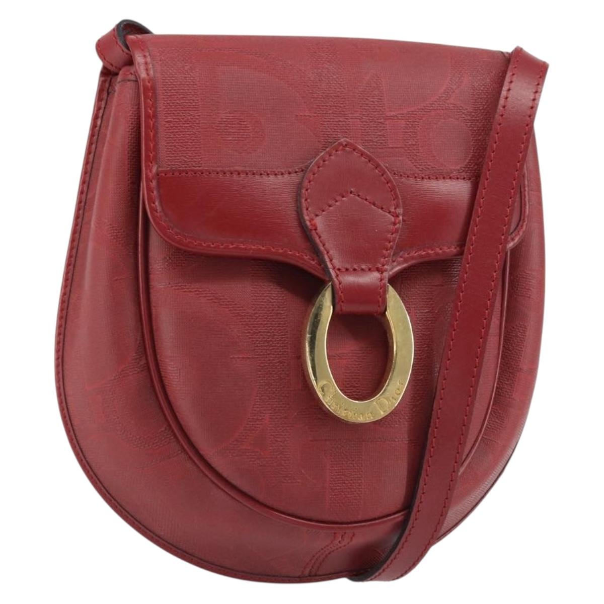 Christian Dior Trotter Canvas Shoulder Bag PVC Red Gold Auth BA9376