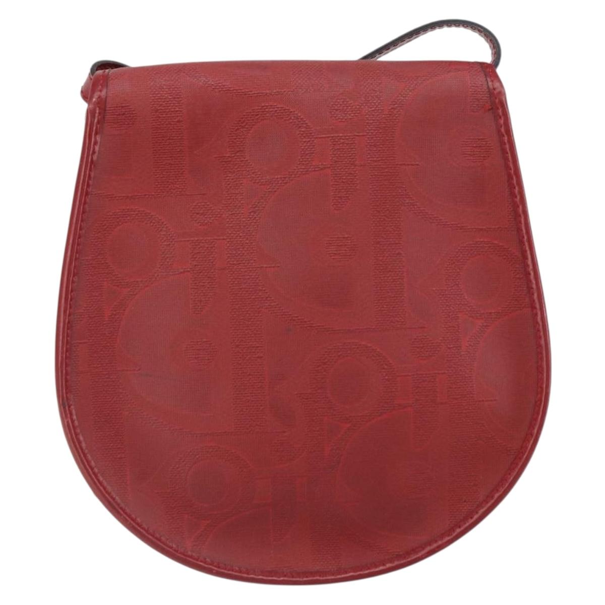 Christian Dior Trotter Canvas Shoulder Bag PVC Red Gold Auth BA9376