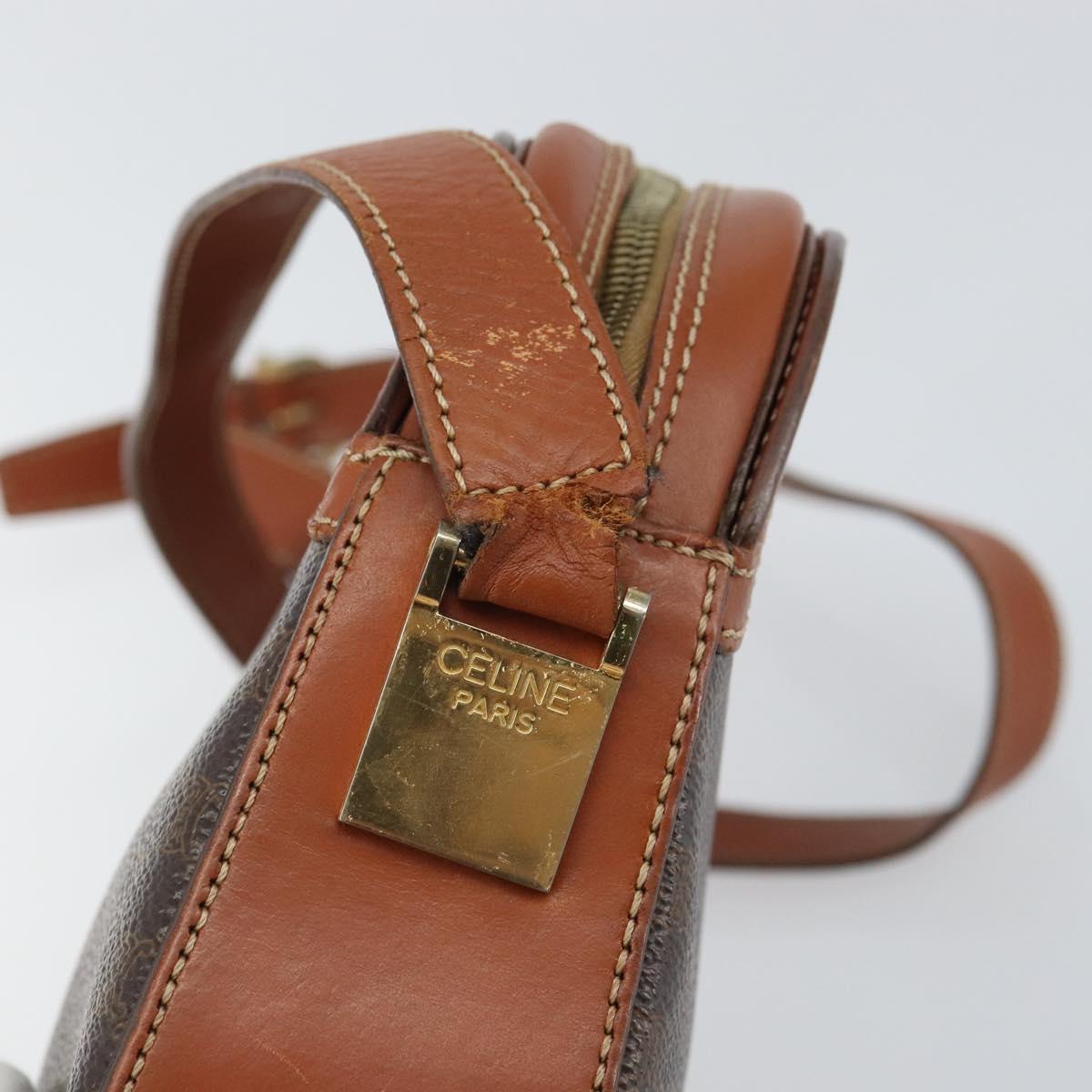 CELINE Macadam Canvas Shoulder Bag PVC Leather Brown Gold Auth BA9377