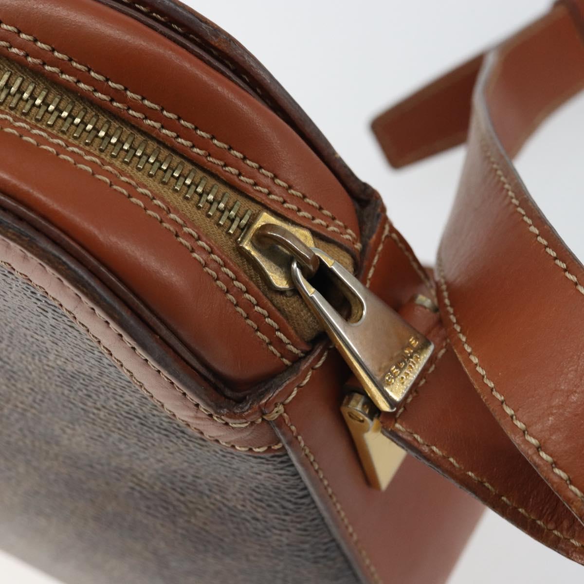 CELINE Macadam Canvas Shoulder Bag PVC Leather Brown Gold Auth BA9377