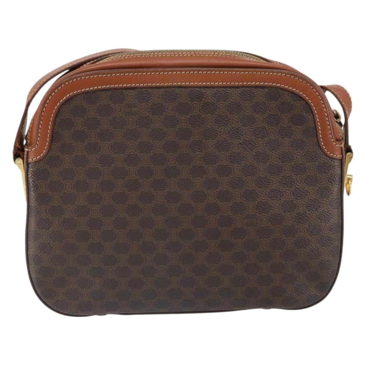 CELINE Macadam Canvas Shoulder Bag PVC Leather Brown Gold Auth BA9377