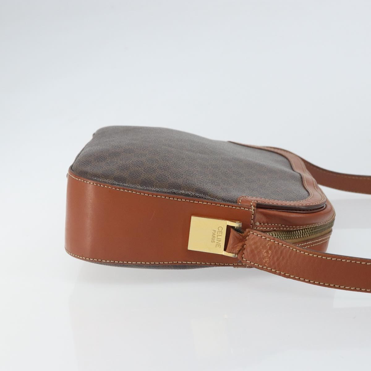 CELINE Macadam Canvas Shoulder Bag PVC Leather Brown Gold Auth BA9377