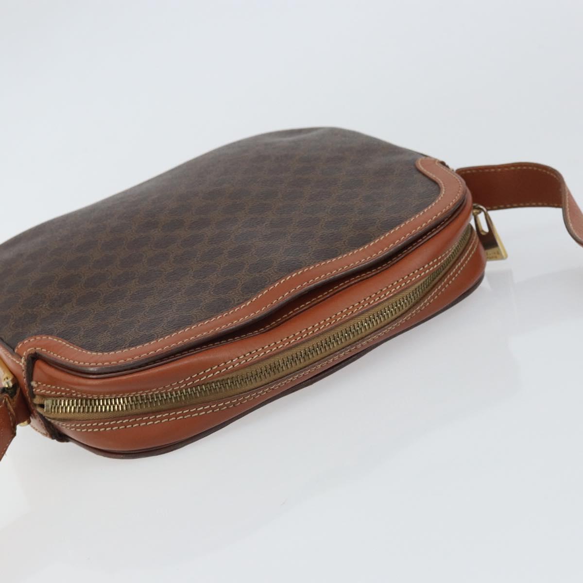 CELINE Macadam Canvas Shoulder Bag PVC Leather Brown Gold Auth BA9377