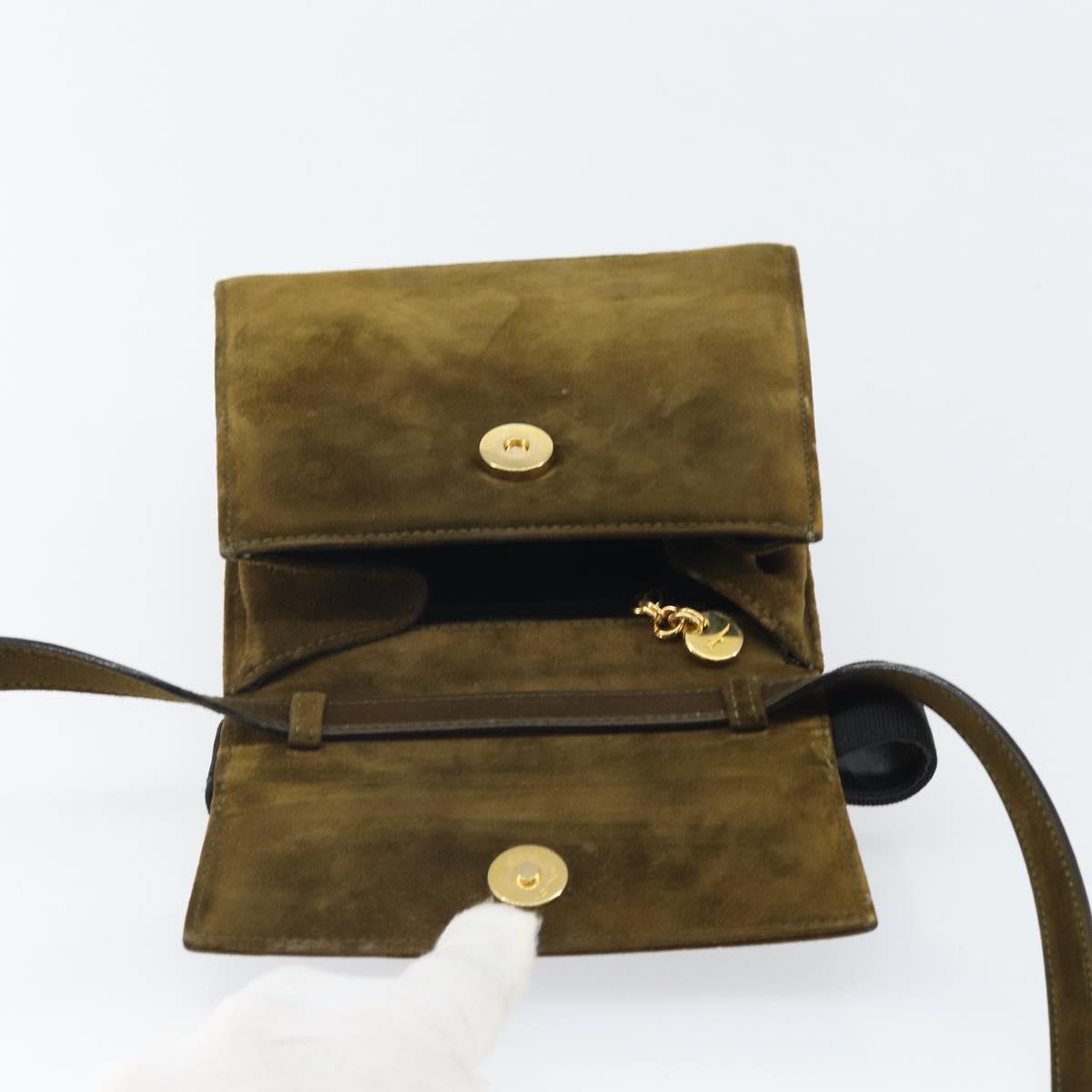 Salvatore Ferragamo Vala Shoulder Bag Suede 2way Green Gold Auth BA9381