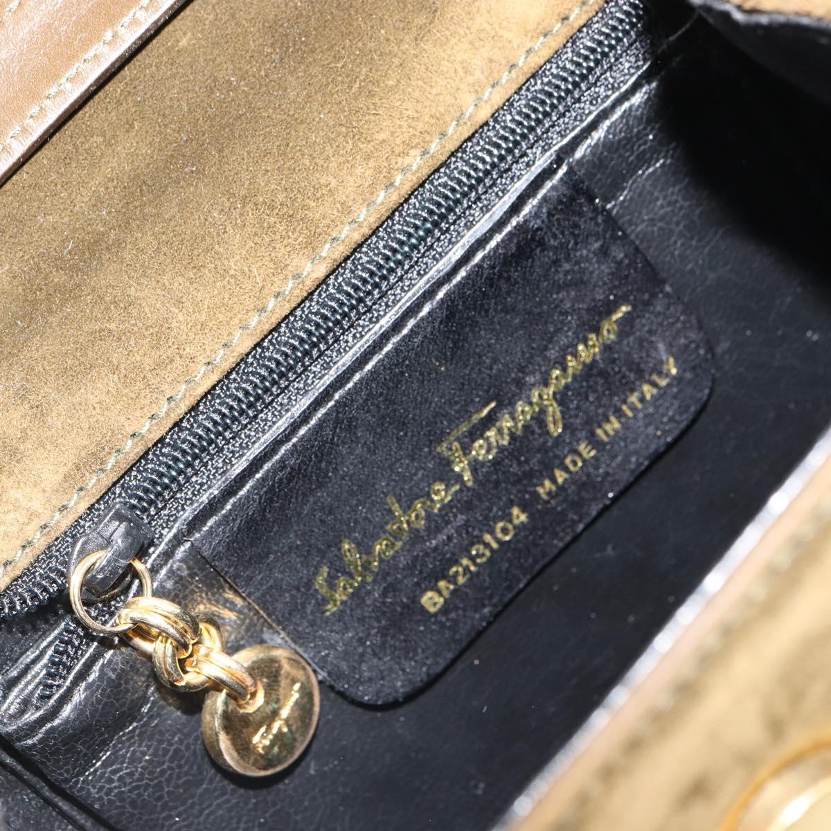 Salvatore Ferragamo Vala Shoulder Bag Suede 2way Green Gold Auth BA9381