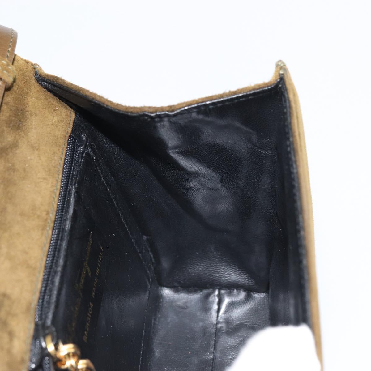 Salvatore Ferragamo Vala Shoulder Bag Suede 2way Green Gold Auth BA9381