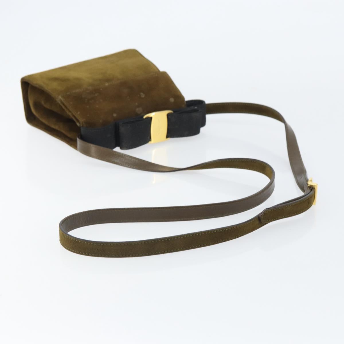 Salvatore Ferragamo Vala Shoulder Bag Suede 2way Green Gold Auth BA9381